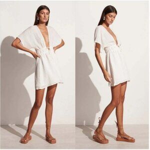 FAITHFULL THE BRAND Coralia Mini Dress in White Linen